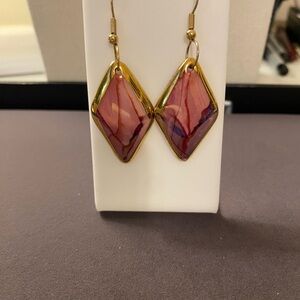 Ceramic Pink enamel Marbled Drop Earrings